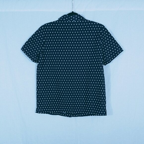 Blair Navy Blue Polka Dot Short Sleeve Button Down Top Size S - Picture 4 of 4
